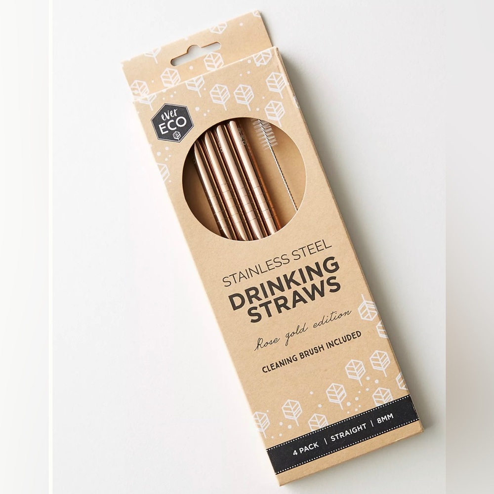 Ever Eco 4-Pack Rose Gold Straight Straws BNIB